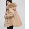 Veste d'hiver pour femme à col en fourrure, à capuche, coupe-vent, légère, épaisse, chaude, mi-longue, décontractée, sportive, parka, veste en coton