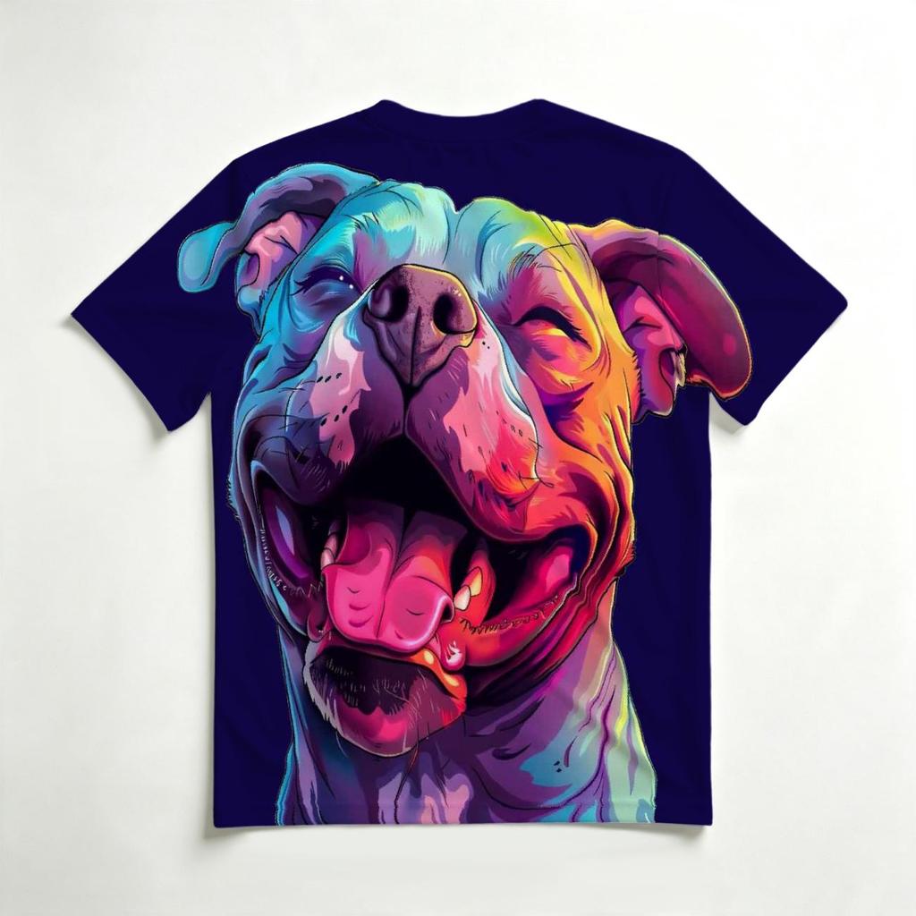 Men's Crew Neck 3D Print T-Shirt, Colorful Pitbull Dog Graphic Casual Short Sleeve Tee