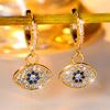 Trendy Crystal White Zircon Blue Eyes Stone Hoop Earrings For Women Vintage Gold Color Wedding