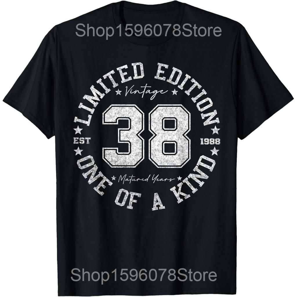 38th Birthday Gift Unisex Vintage Born 1988 Turning 38 Year Old T Shirts Unisex Humor Streetwear Short Sleeve Loose Crewneck Clothing