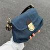 Niche Retro Contrasting Color Shoulder Armpit Bag, New Fashionable Portable Messenger Bag, Denim Lock Pleated Bag