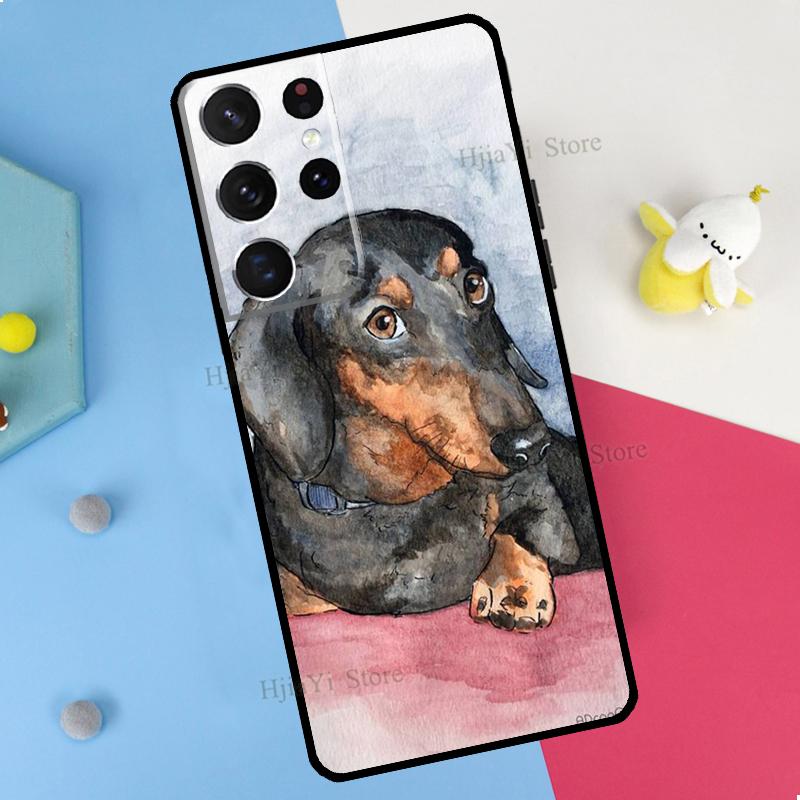 Cartoon Dachshund Sausage Dog Phone Case For Samsung Galaxy S23 S22 Ultra Note 20 10 S8 S9 S10 Plus S20 FE S21 FE Cover