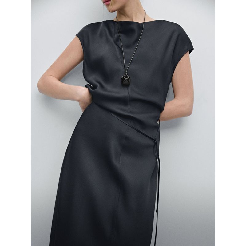 Za2025 Summer New Product Women clothes Drape Elegant Advanced Sense Satin Short sleeve Dress 06659584 452