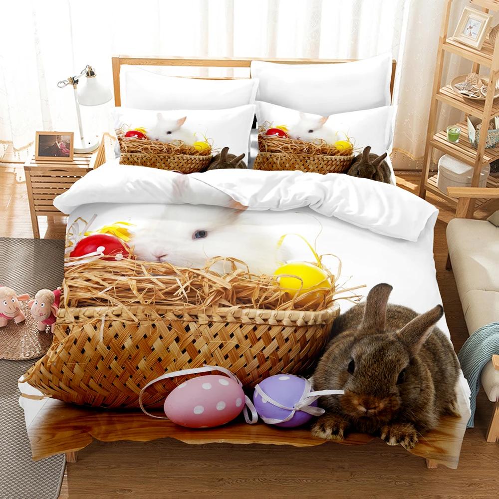 3D Print Litle Rabit Beding Soft with Soft Fabric Duvet Cover Set for Kid North America Home Textile Chinese Bed Cover Sets Pilowcases Carton New