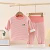 Autumn and Winter Children's Home Suit Set with Plush and Thickened Baby Armbands Striped Autumn Clothes and Pants Home Suit Set