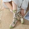 Korean Embroidery Crystal Silk Socks Middle Tube Socks Floral Hosiery Women's Socks Flower Socks