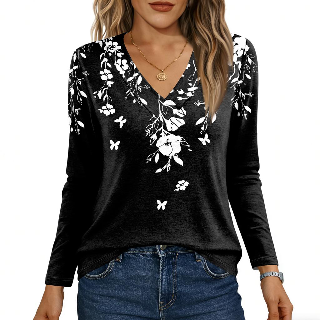 Langarmshirts für Damen, niedlicher Aufdruck, Grafik-T-Shirts, Blusen, lässig, Übergröße, Basic-Tops, Pullover