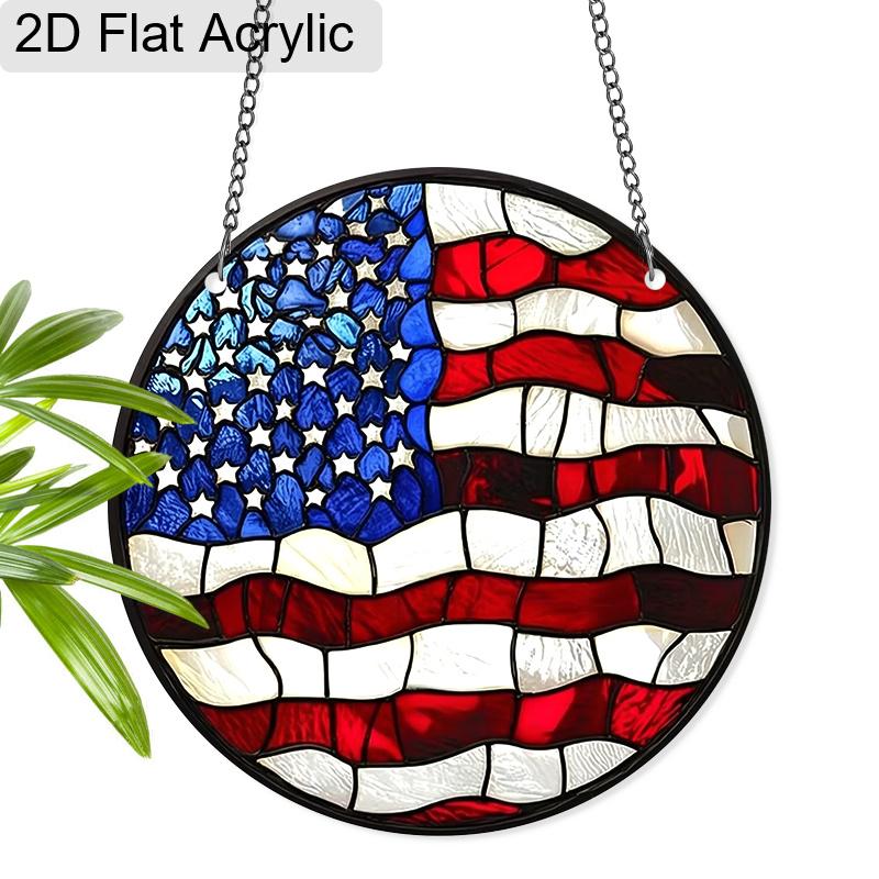 2D Flat Acrylic American Flag Suncatcher, Stained Glass Window Decor, Patriotic 4th of July Gift for Home