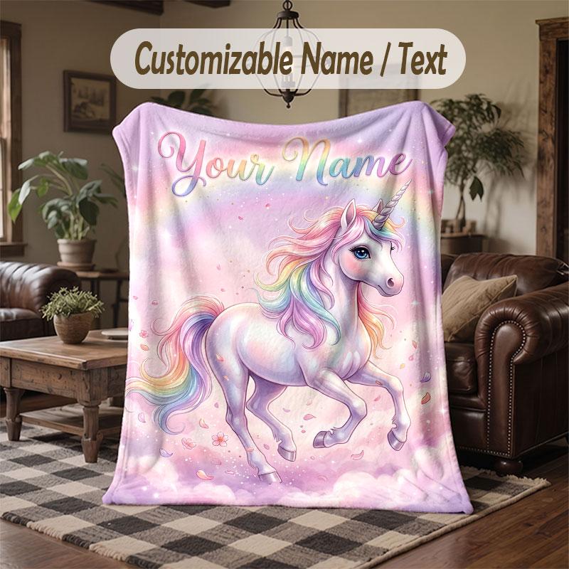 Coperta da divano a tema unicorno con nome personalizzato, coperta morbida e accogliente per casa, divano, letto