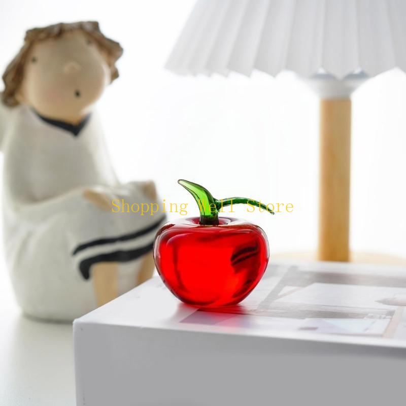KX4B Miniature Glass Fruit Statue Decorative Paperweight Tabletop Ornament for Desk