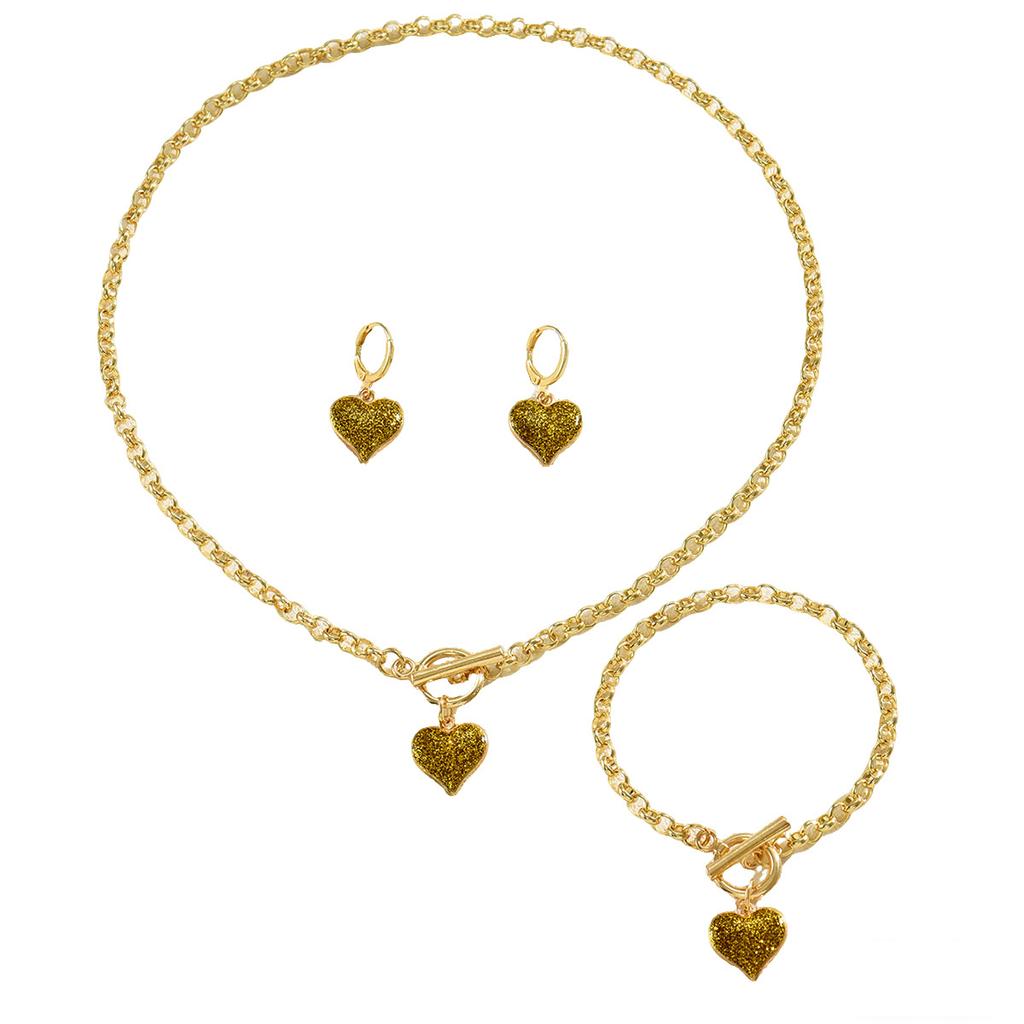 Hot Sale Necklace Set Niche Love Drip Oil Design Earrings Versatile Light Luxury Bracelet Jewelry Women