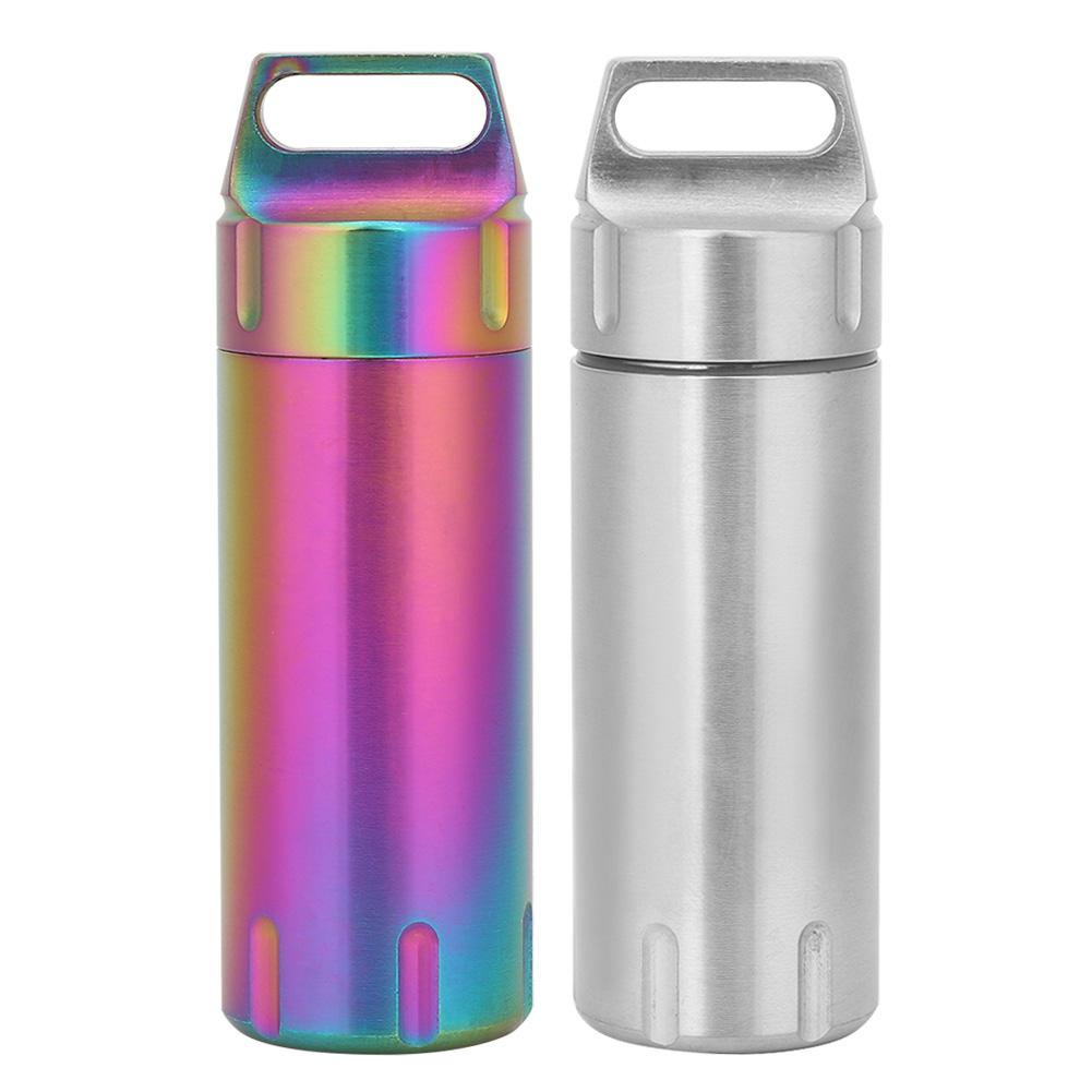 

Portable Waterproof Stainless Steel Pills Case Container Bottle Keychain for Elderly Colorful Titanium