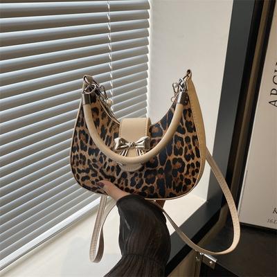 Versatile Fashion High-value Bag 2025 Autumn New Leopard Print Bow Shoulder Armpit Bag