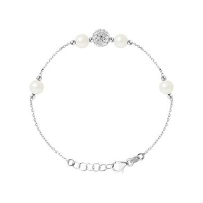 Bracelet - LOVA LOLA VAN DER KEEN - Freshwater Pearls - 925 Sterling Silver - White Crystals - Adjustable Size