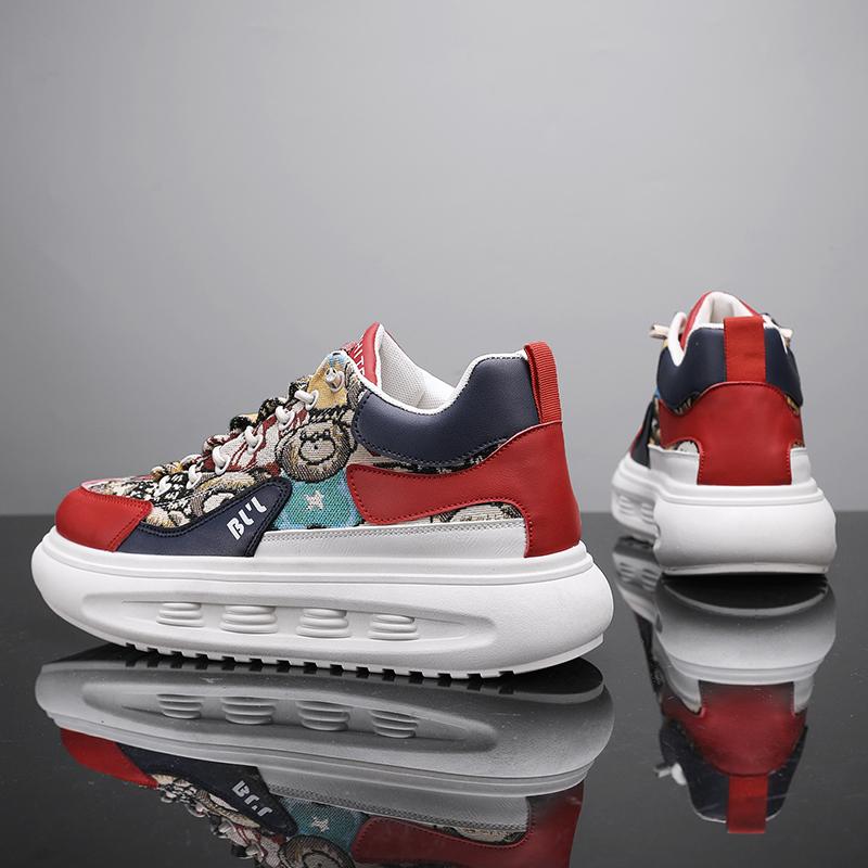New Men's Vulcanized Shoes New Men's Thick Sole Sports Shoes Lace Up Casual Versatile Pattern Personalized Four Seasons Shoes