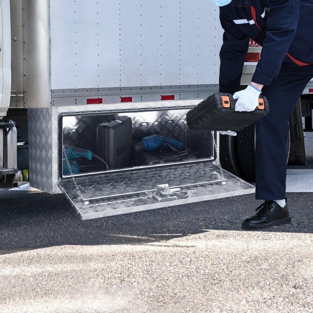 Underbody Truck Box, 36"×24"×24" Pickup Storage Box, Heavy Duty Aluminum Diamond Plate Tool Box with Lock and Keys, Waterproof Trailer Storage Box