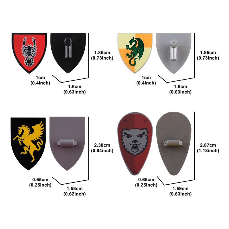 MOC Medieval Military Castle Weapon Roman Knight Helmet Shield Accessories Building Blocks Green Dragon Lion Crusader Bricks Toy