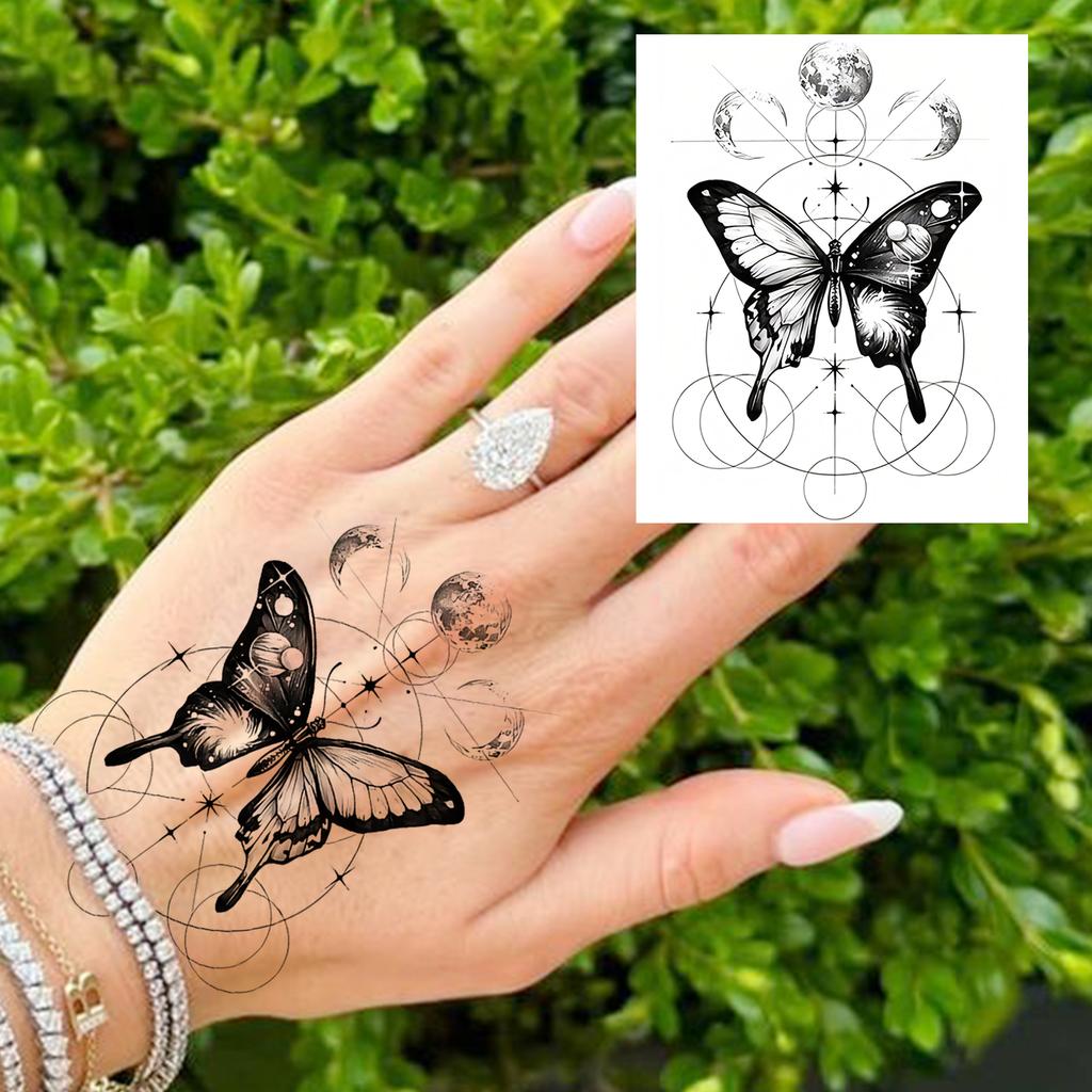 1 Sheet Rose Butterfly Flower Temporary Tattoos For Women Hand Arm, Fake Tattoo Sticker Waterproof Long Lasting Realistic Tatoos