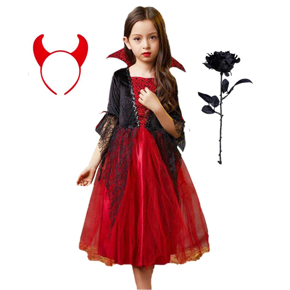 Costume Maillé Mariée Fantôme Filles Halloween Robe Princesse Filles Costume de Spectacle Vêtements de Soirée Noirs 140cm