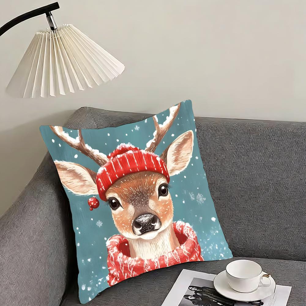 Reindeer Christmas Cute Cushion Cover Pillowcase Ultra Soft Skin Friendly Fabric Cloud Like Comfort  Concealed Zipper