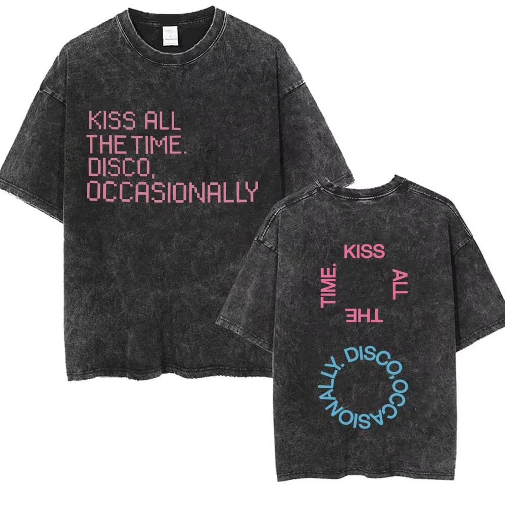 Küss Mich Immer Disco Gelegentlich Gewaschen Vintage T-Shirts Geschenk für Fans Männer Frauen Mode Popmusik Streetwear Männlich Oversized T-Shirt