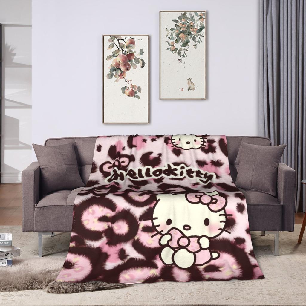 Leopard Hello Kitty Cartoon Blanket Fleece Winter Portable Lightweight Thin Throw Blankets for Bed Couch Bedspreads