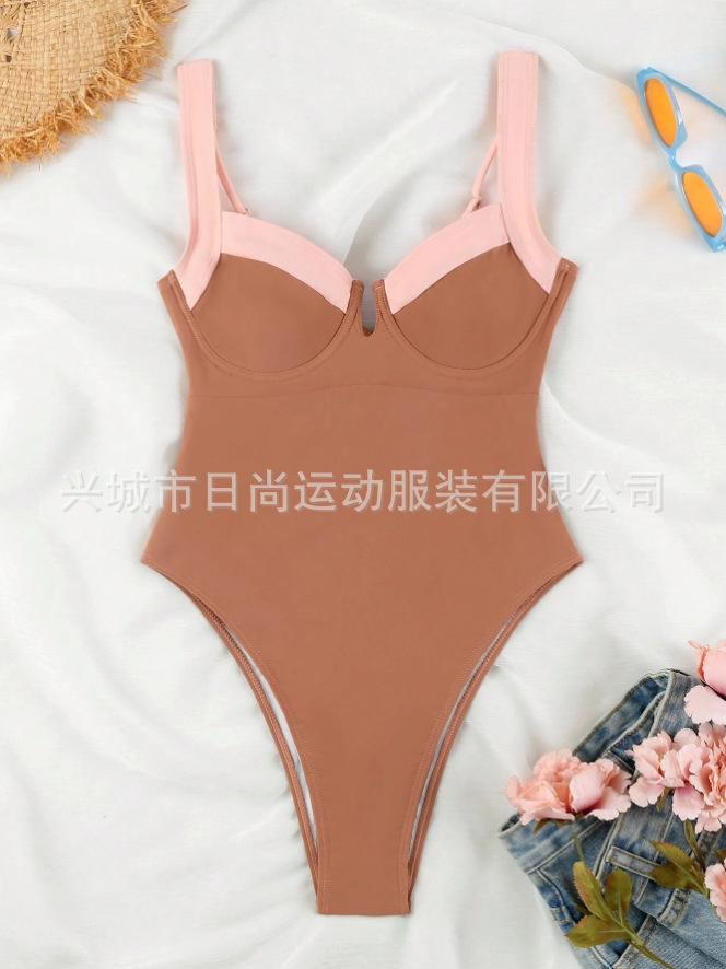 Swimsuit New Women's Contrasting Color Splicing Sexy Fresh Collar One-piece Bikini One-piece High-waisted Swimsuit Conservative