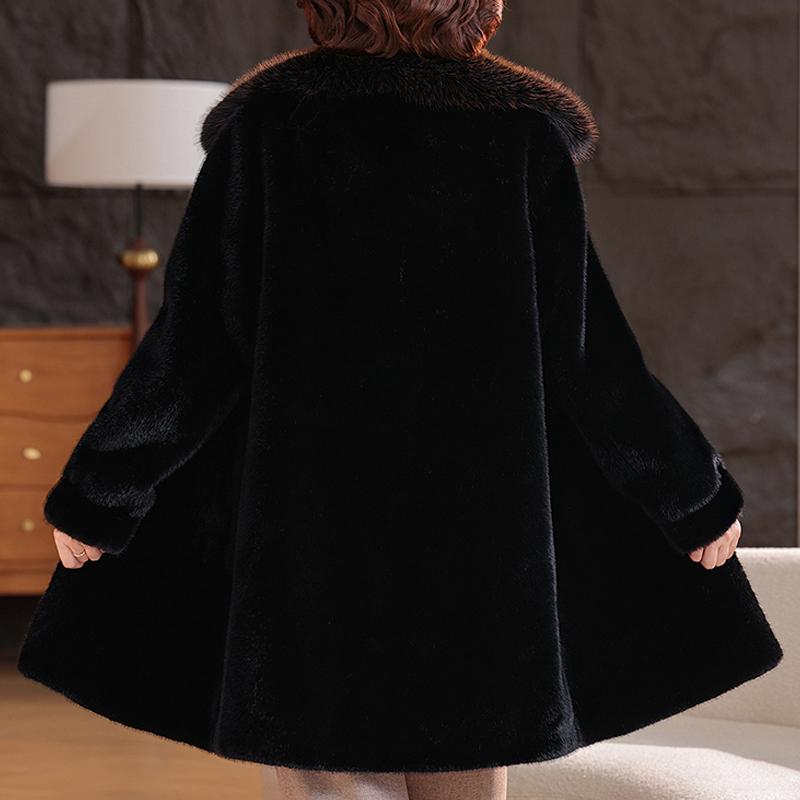 Luxurious Winter Faux Fur Jackets for Women Thick Warm Outerwears Elegant Middle-aged Women's Fur Coat