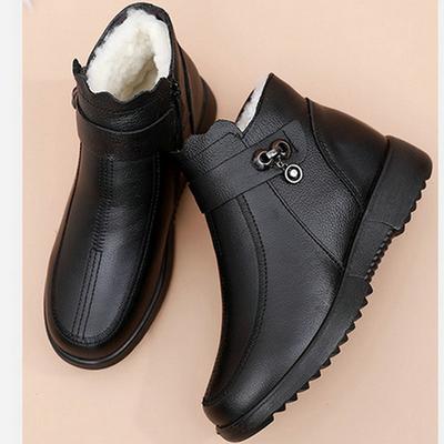 Winter Fashion Women Genuine Leather Casual Ankle Boots Female Thick Plush Warm Snow Boots Mother Waterproof Non-slip Booties