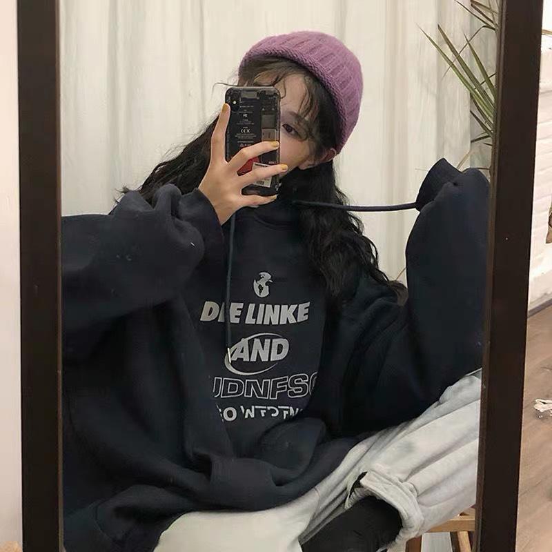 2026 New Autumn/Winter Women's Plus Velvet Thick Hoodie - Trendy, Loose-Lettering, Lazy Style Jacket.