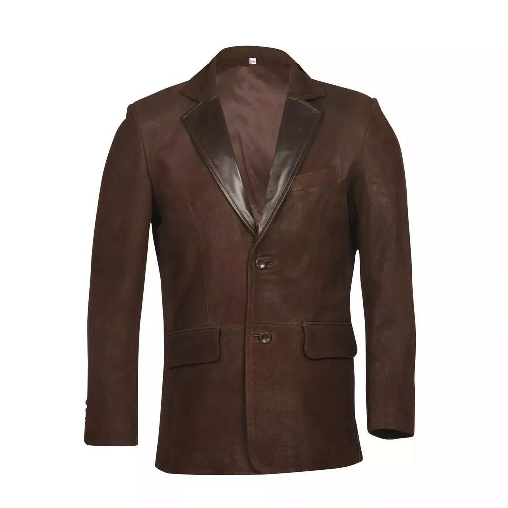 Handgefertigter Herren Dunkelbrauner Reiner Lammveloursleder Blazer Neu Lässig Formell