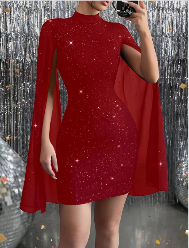 Women's Round Neck Stretch Dress Color Slim-Fit Dress