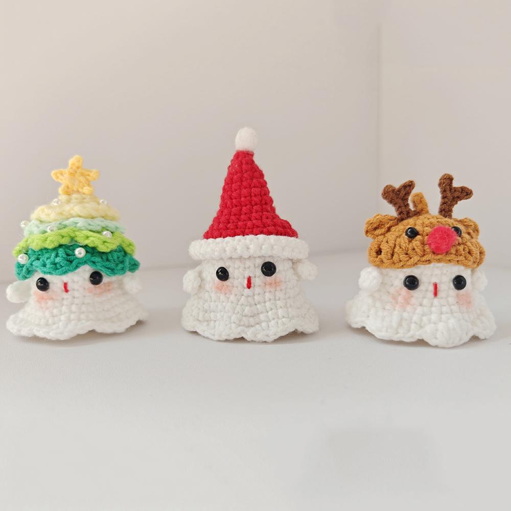 Cute Handmade Knitted Xmas Hat Ghost Doll Ornament Christmas Home Decoration Crochet Elk Deer Hat Doll Pendant Room Party Gifts