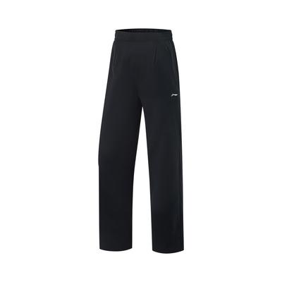 Serie de Fitness Li Ning Casual Simple Color Sólido Pierna Recta Cintura Media Pantalones Deportivos de Punto para Mujer Pantalones Negro AYKV092-1