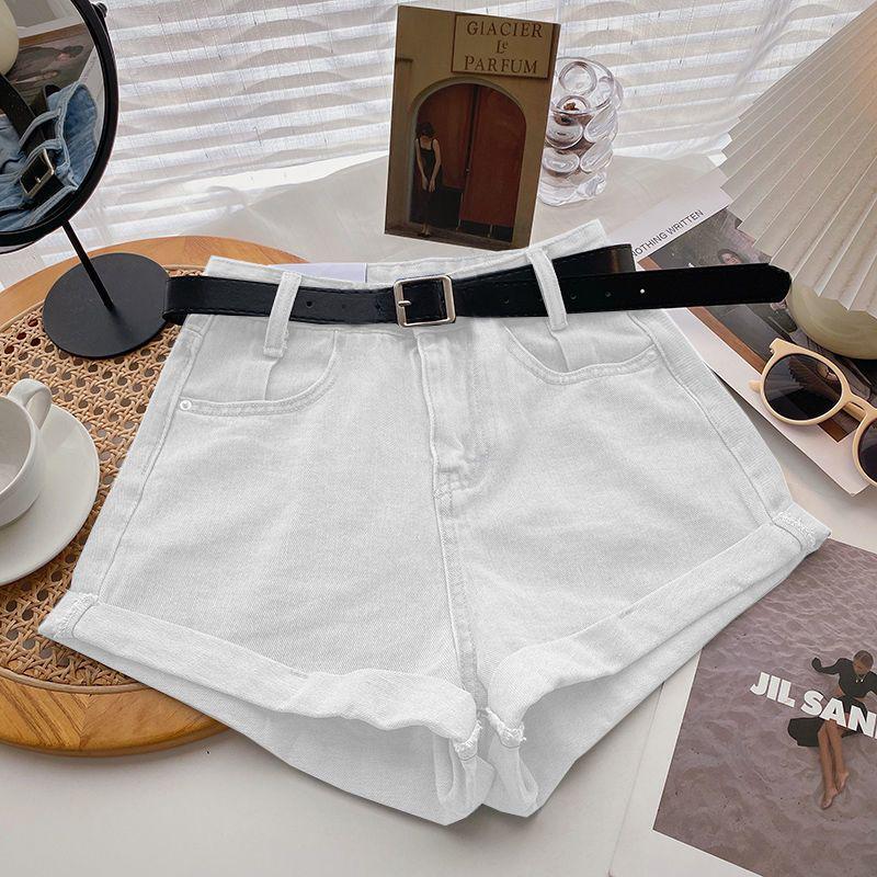 2026 Women's High Waist A-Line Denim Shorts: Slimming, Versatile, Wide Leg, Rolled Hem, Korean Style.