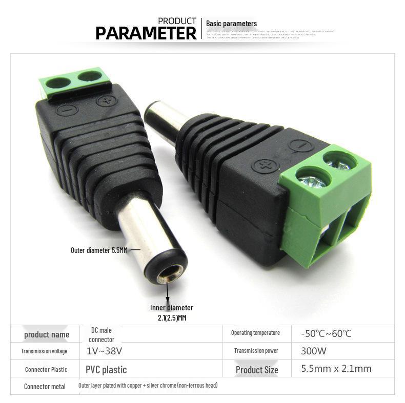 5.5x2.1mm DC Power Connector Set: Male & Female Plugs for 12V LED Strip