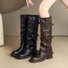 Long boots women's new autumn and winter thick-soled heightening knight boots versatile and thin pleated medium boots stacked boots