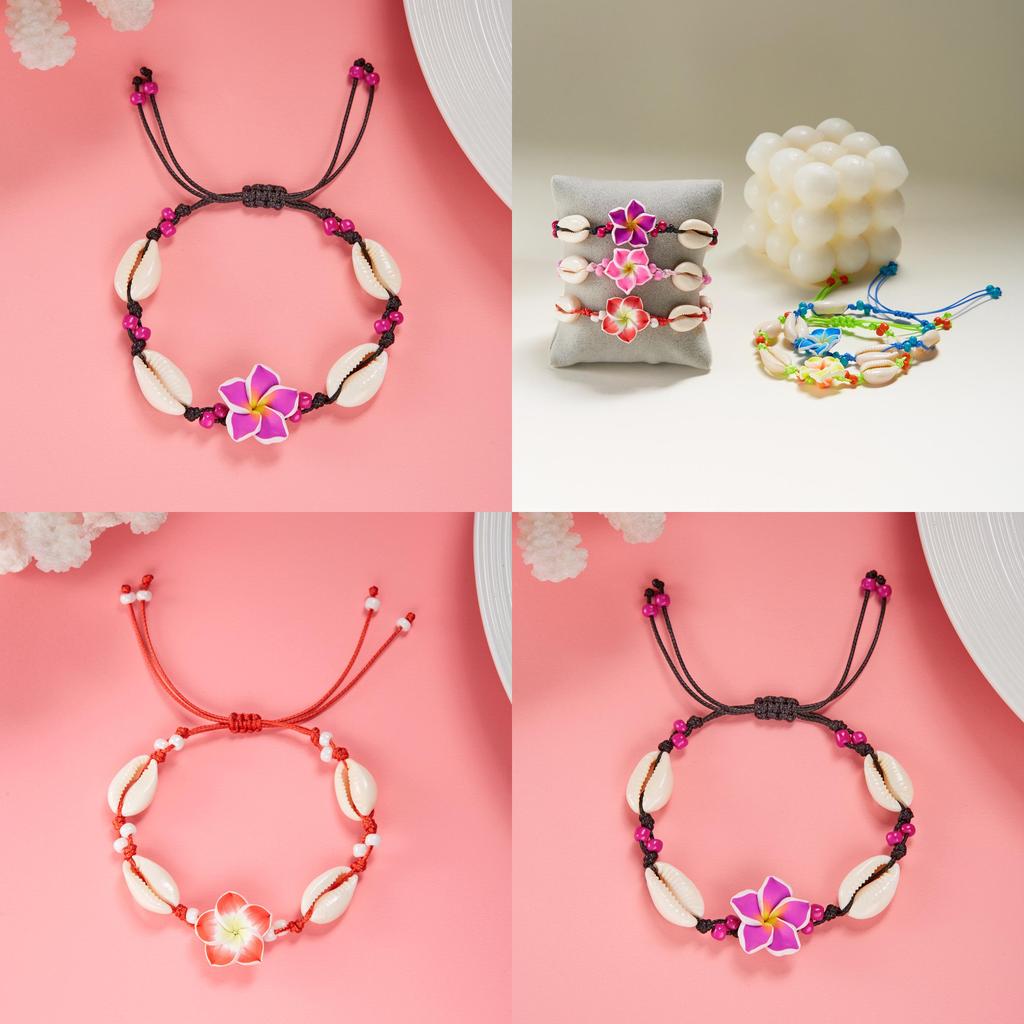 Soft Clay Flower Shell Bracelet With Adjustable Cord For Summer Beach Vacation Jewelry