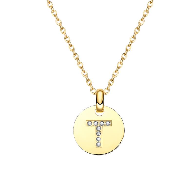 Round 14K Gold Plated Cubic Zirconia Initial Necklace A-Z Letter Dainty Pendant Necklaces for Women