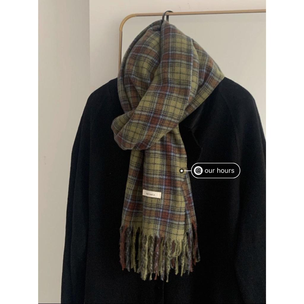 Green Plaid Scarf for Women in Autumn and Winter Retro All Match Imitation Cashmere Korean Style Warm Student Long Scarf Shawl Trendy