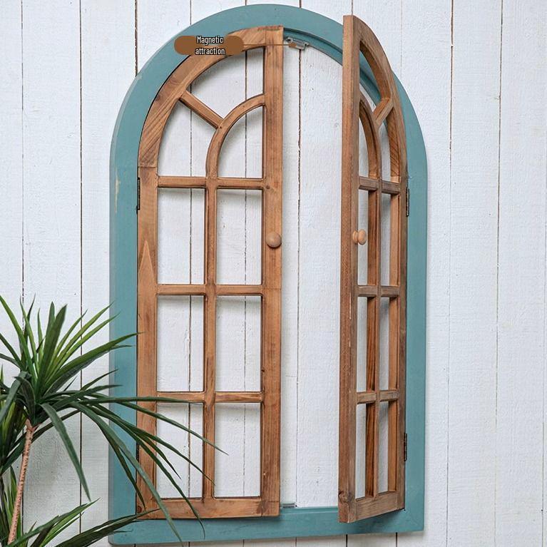 French-Style Solid Wood Shutter Mirror for Electrical Box Covering and Corridor Decor