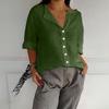 Women's Fashion Casual V-Neck Buttoned Seven Sleeve Cotton Linen Top