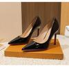 Nude Patent Leather Stiletto High Heels - 2025 Women’s Nightclub Style with Red Bottoms and Pointed Toes