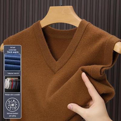 Herren Casual V-Ausschnitt Wollpullover Weste - Ärmellos, Locker, Warm, Einfarbige, Bequeme Winterkleidung für die Mitte des Lebens.