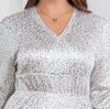 Women's Plus Size Sexy Solid Color Hot Silver Elastic Waist Midi Dress Slim V-Neck Long Sleeve Dress