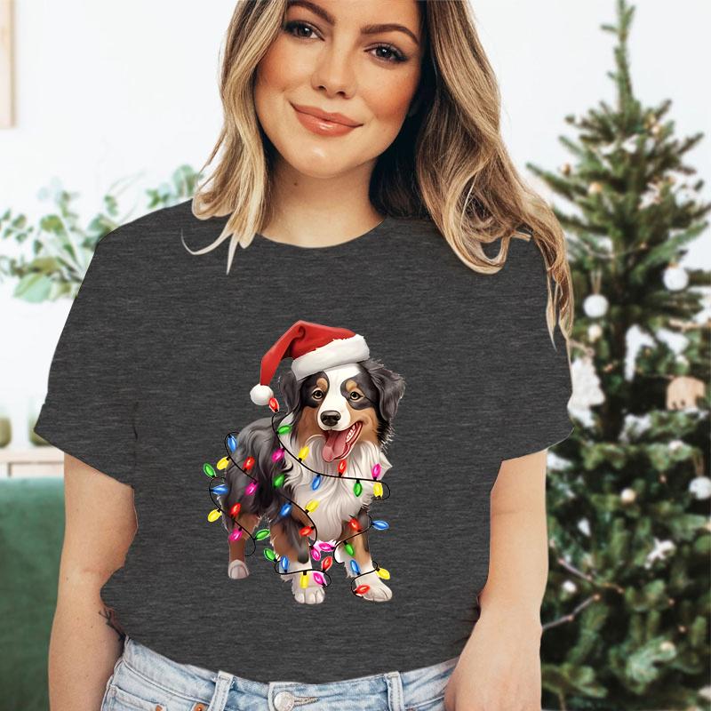 Festive Woman Tshirts Dog Owner Christmas Gift Short Sleeve Tshirt Trendy Girls Clothing Kawaii Cartoon Santa Dog Classic Tops