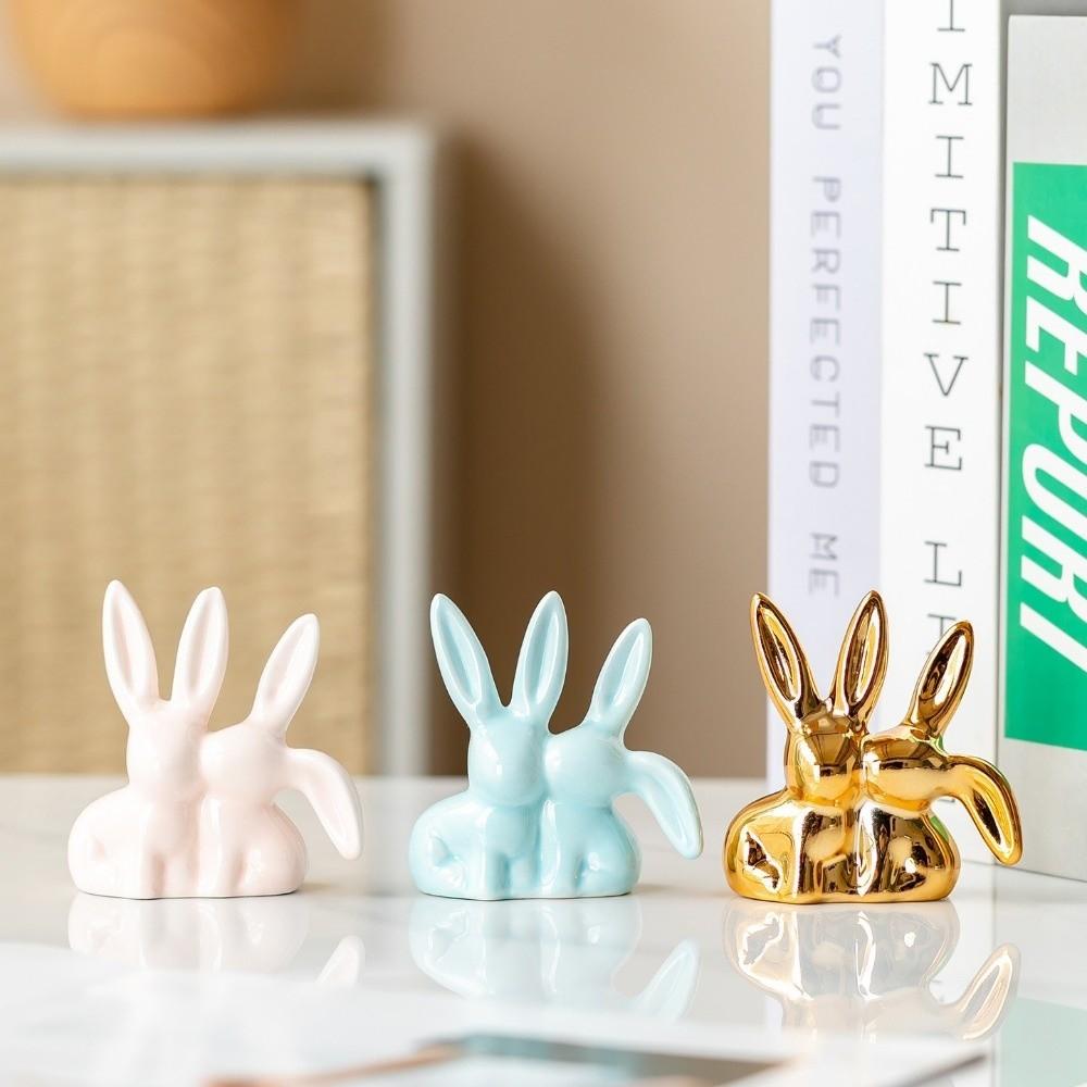 Unique Aesthetic Kiss Couple Bunny Figurine Handicraft Easter Rabbit Ornament  Home Decoration