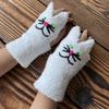 Soft Girls Winter Gloves Warm Mittens Half Finger Touchscreen Embroidery Cat Design Mittens for Women Winter Supplies