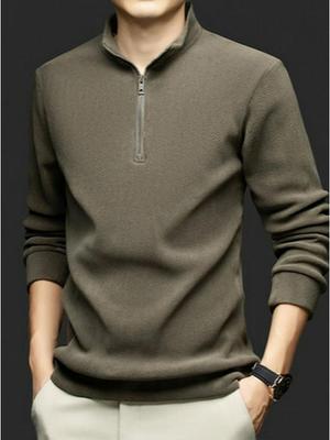 Men's Double-Sided Velvet Fleece Long-Sleeve Half-Zip Sweatshirt