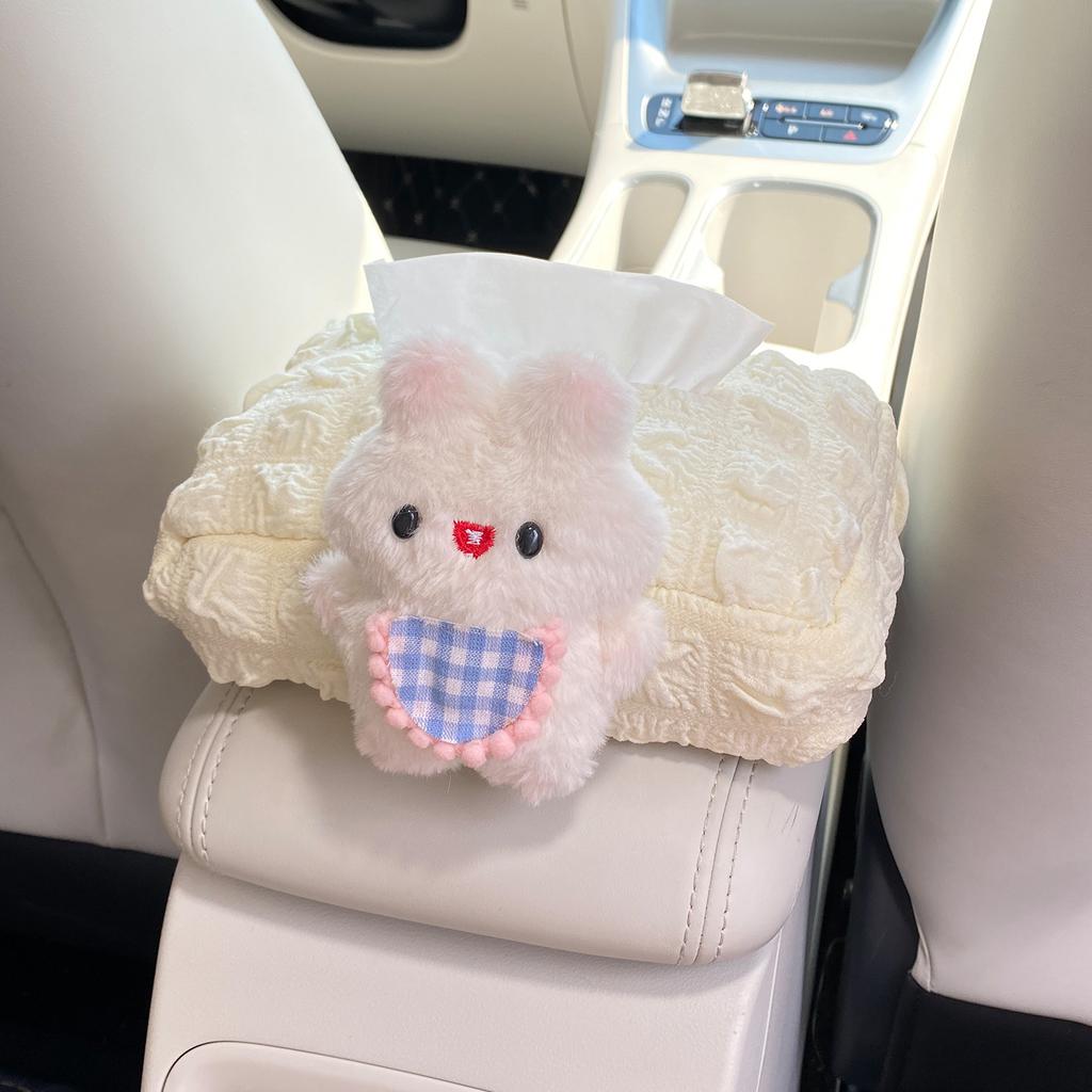 Apron Rabbit Series Car Interior Tissue Box, Car Seat Belt Shoulder Protection, Soft And Comfortable Car Storage Decoration
